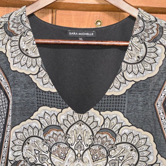 Sara Michelle Tops - Sara Michelle Grey Black‎ Medallion Paisley V-Neck Layered Blouse XL 6069MCPP